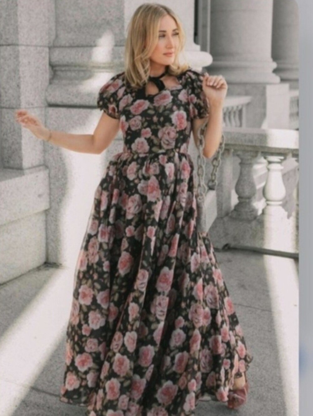 Ivy City Co Pink Rose Maxi Dress on Black